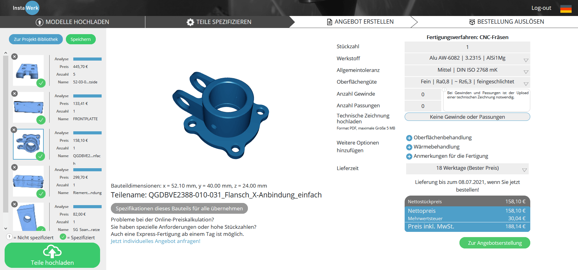 Online-Kalkulator für CNC-Frästeile