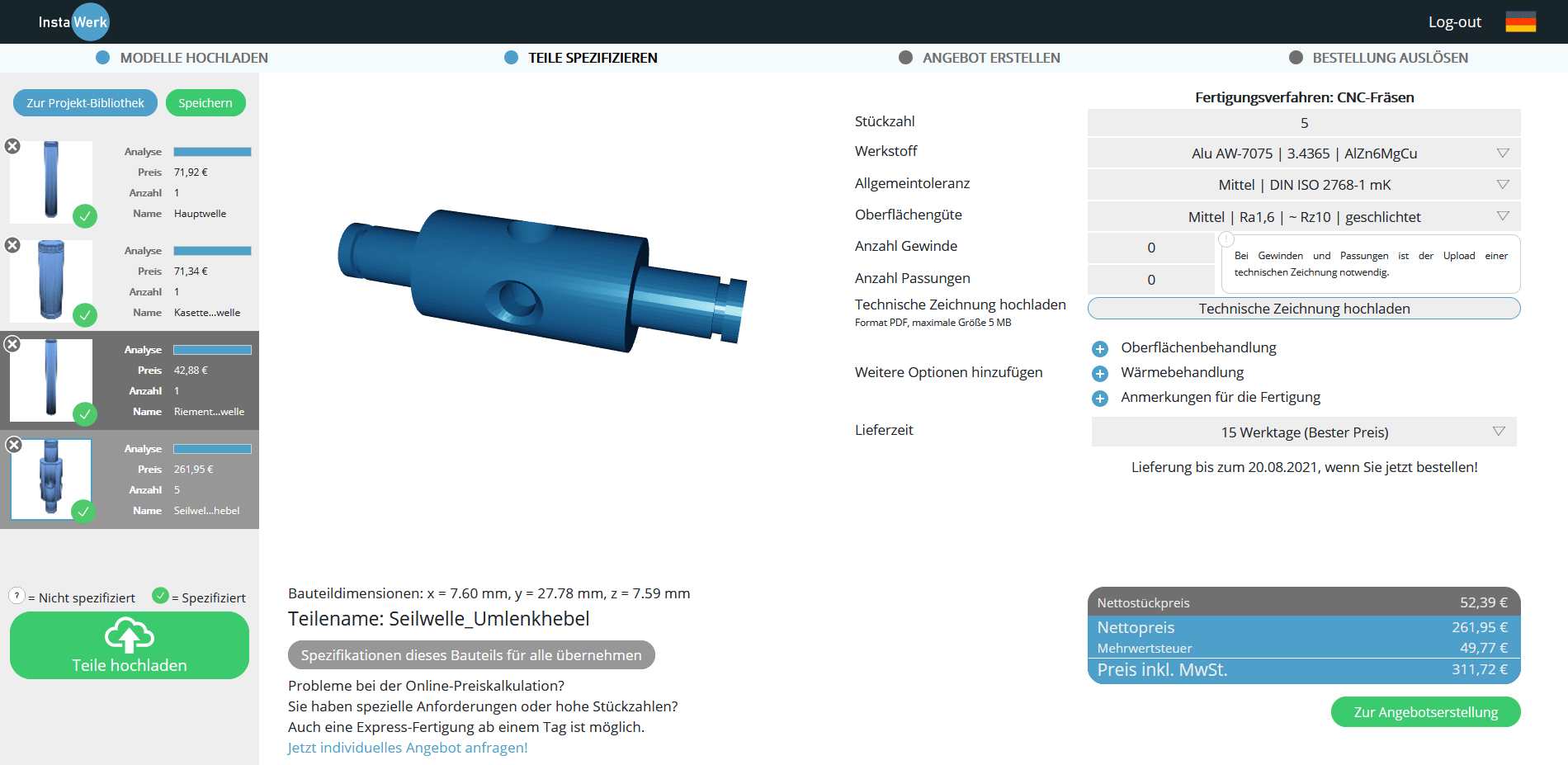 CNC-Drehteile online konfigurieren und bestellen