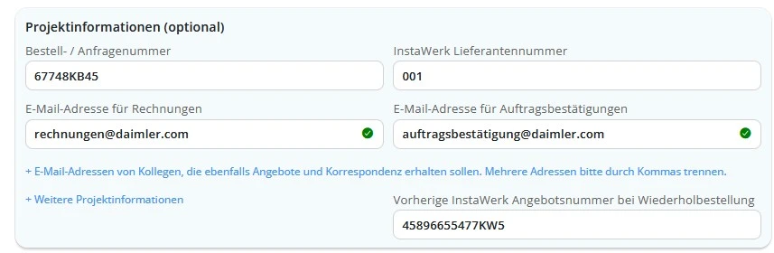 Auftragsetails für die Bestellung von CNC-Bearbeitungen