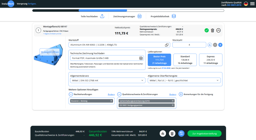 Über 1 Millionen Online-Konfigurationmöglichkeiten für Drehteile und Frästeile